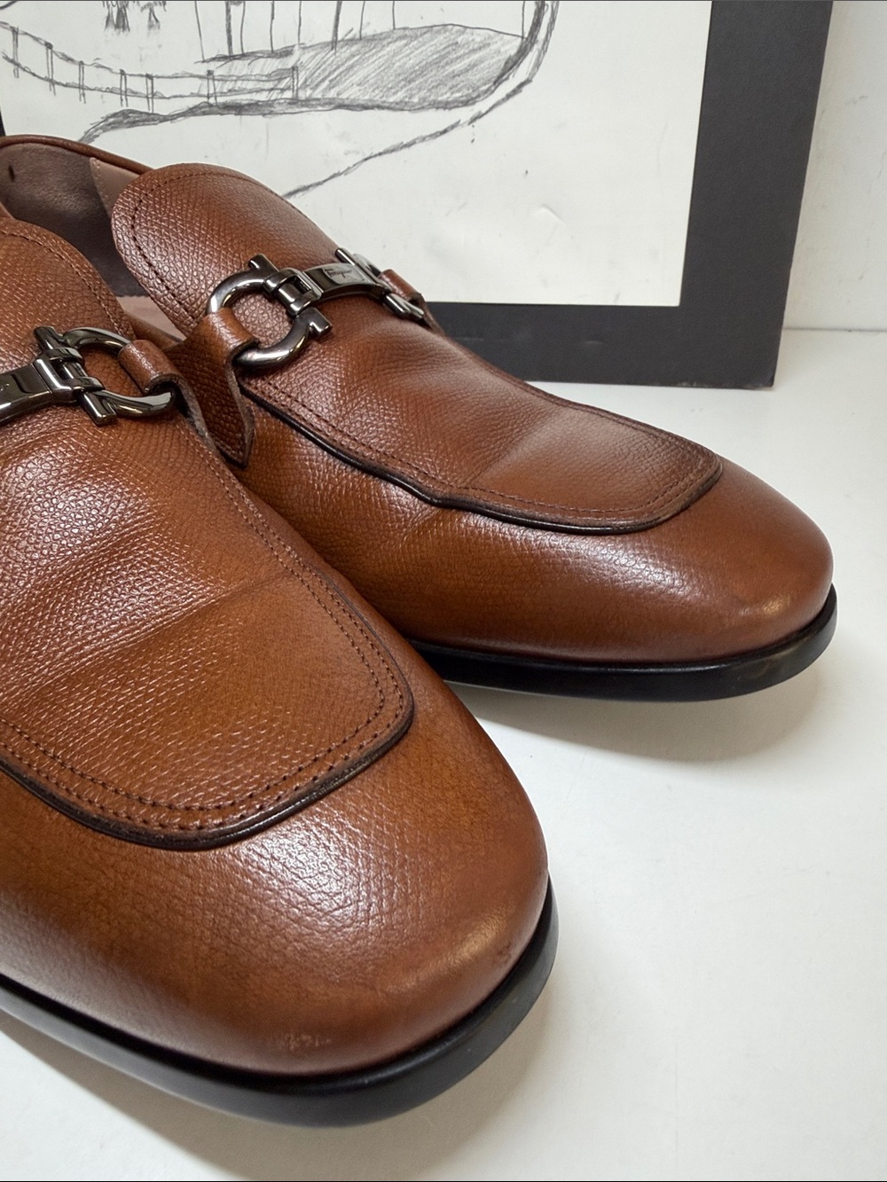 Salvatore Ferragamo Ree Gancini Pebble Calf Leather Loafers Men’s Size US 9.5 E - Picture 4 of 16
